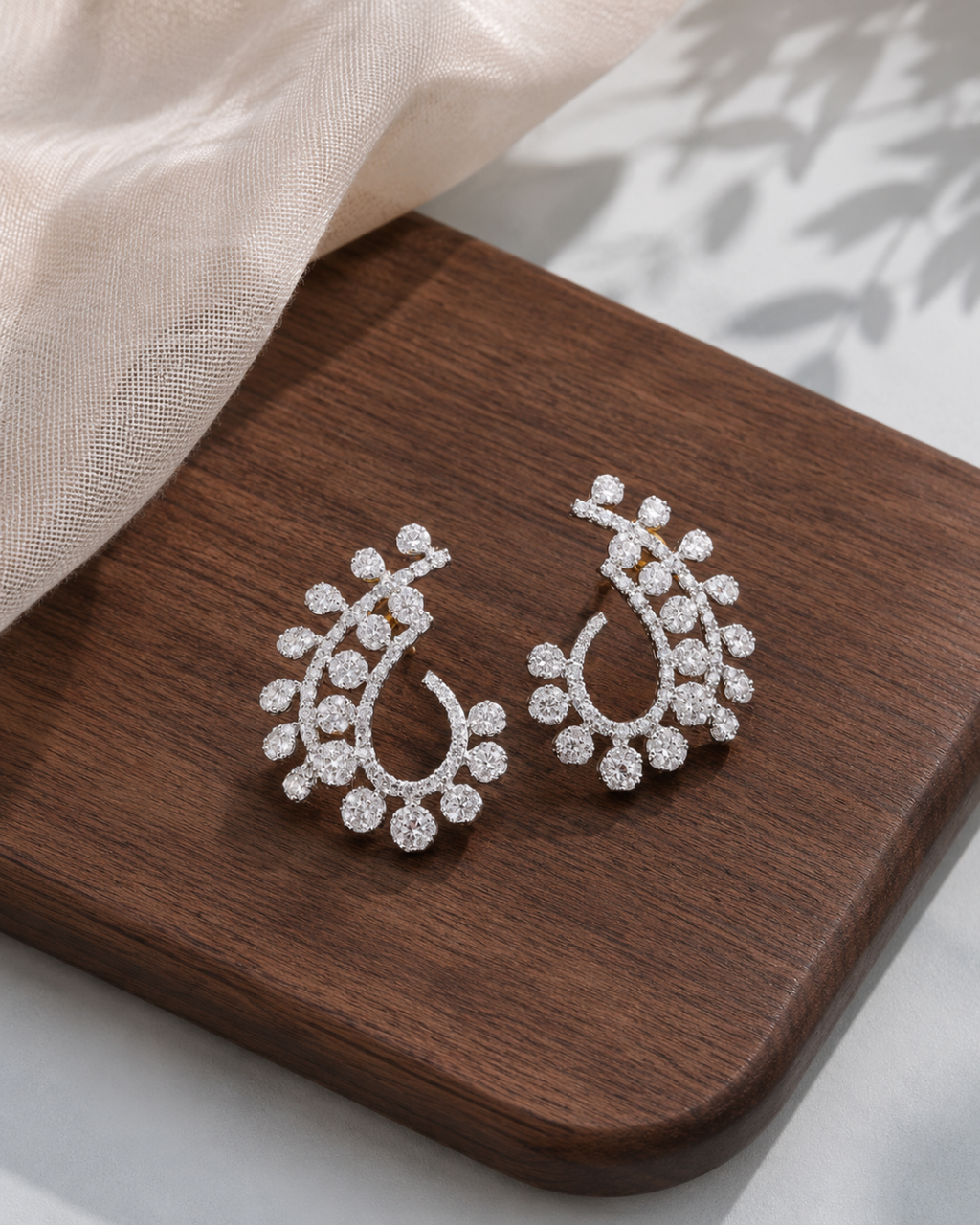 Silver floral CZ hoop earrings for women