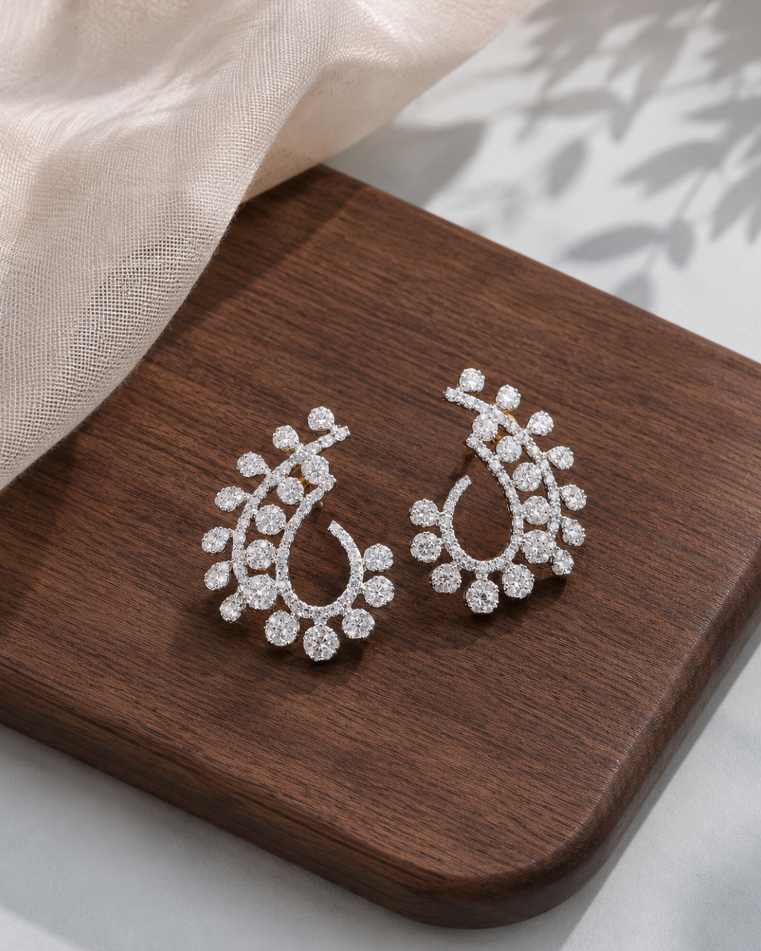 Silver floral CZ hoop earrings for women