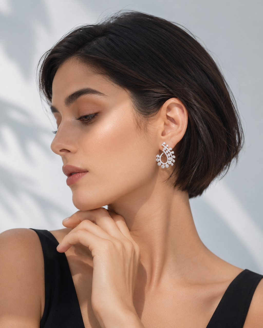 Silver CZ Floral Hoop Earrings