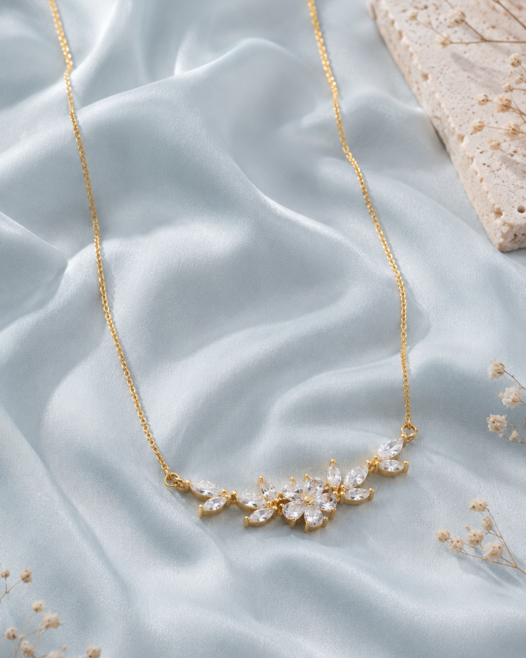 Golden CZ floral vine necklace