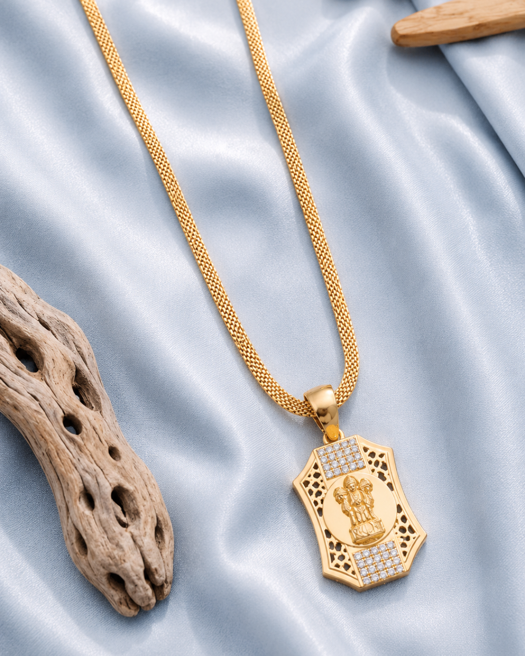 Sacred Gold Hanuman Shield Pendant Necklace