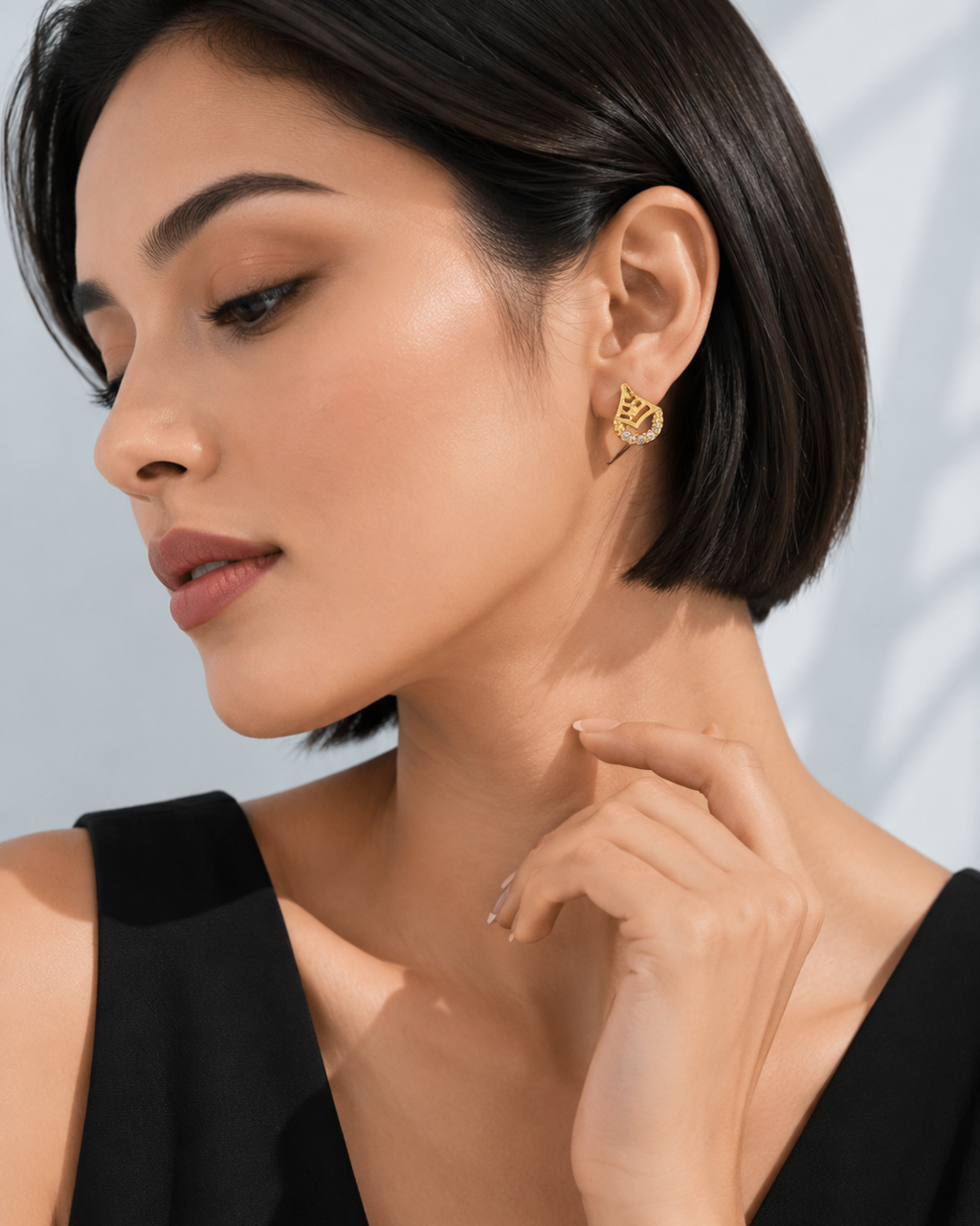 Gold CZ Teardrop Stud Earrings