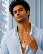 Sacred Gold Hanuman Shield Pendant Necklace