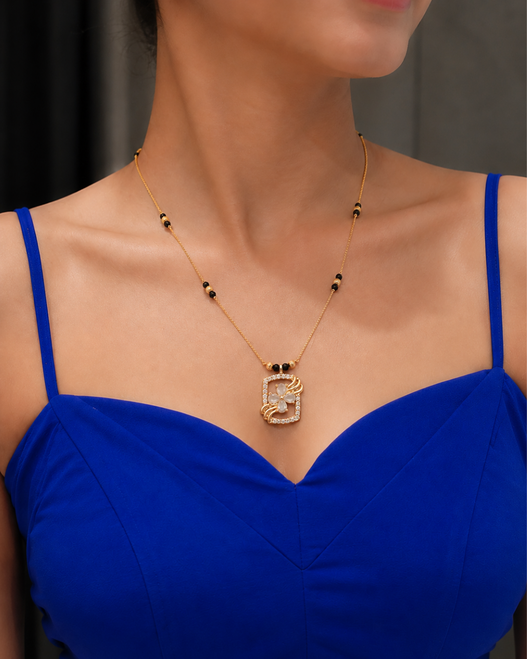Floral CZ Pendant Mangalsutra