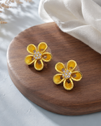 Golden bloom CZ flower stud earrings for women
