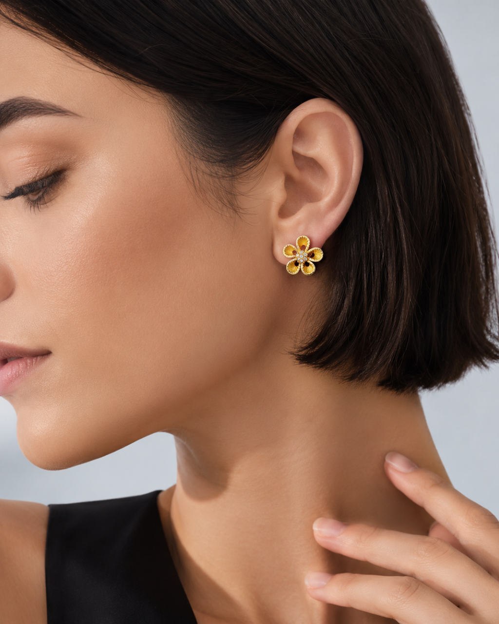 Golden Bloom CZ Flower Stud Earrings