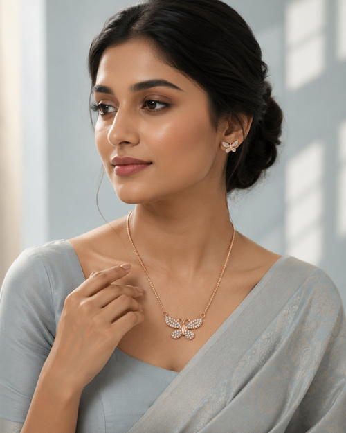 Butterfly Sparkle Necklace Set with Matching Earrings