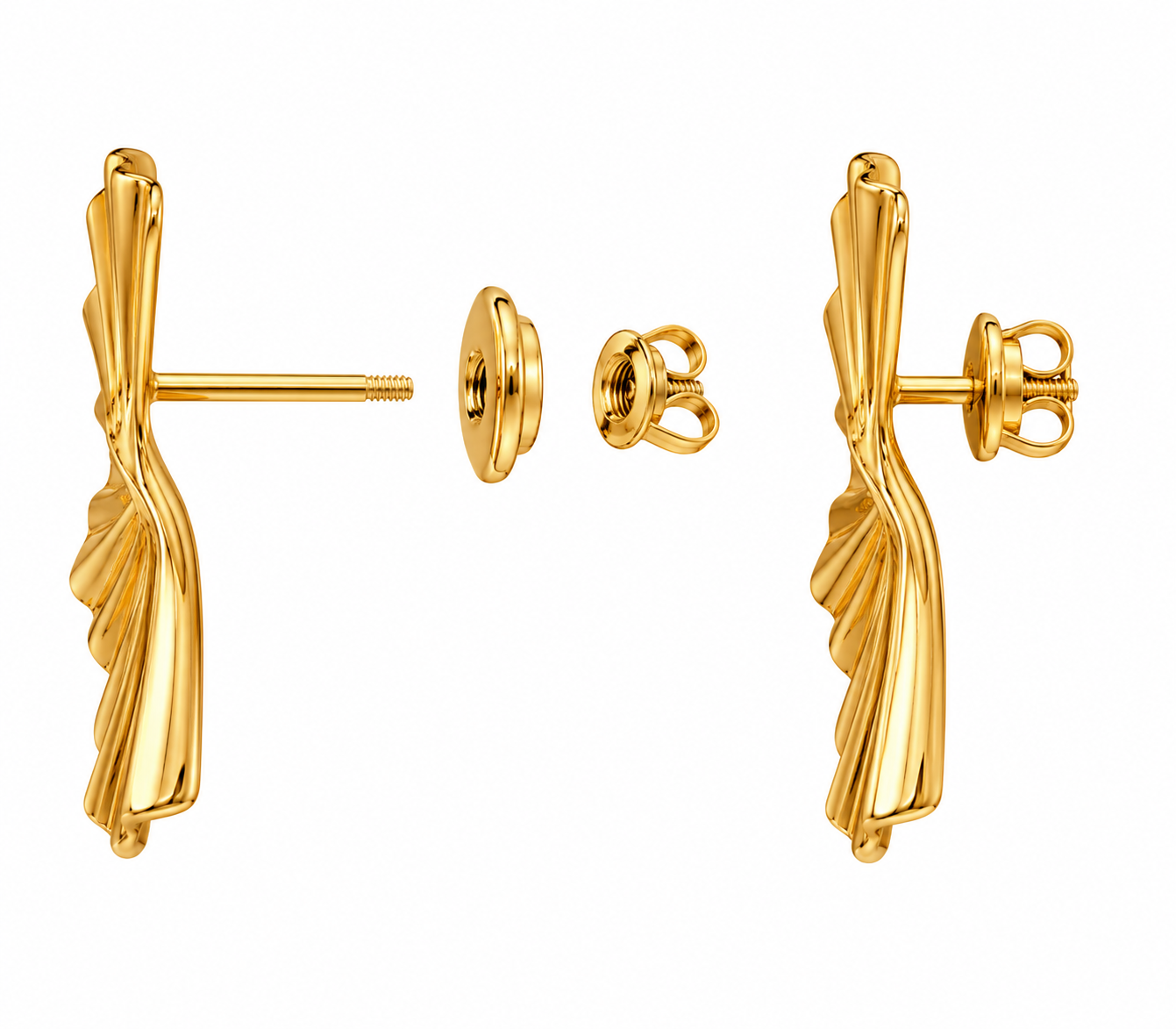 Golden Fan Twist Stud Earrings