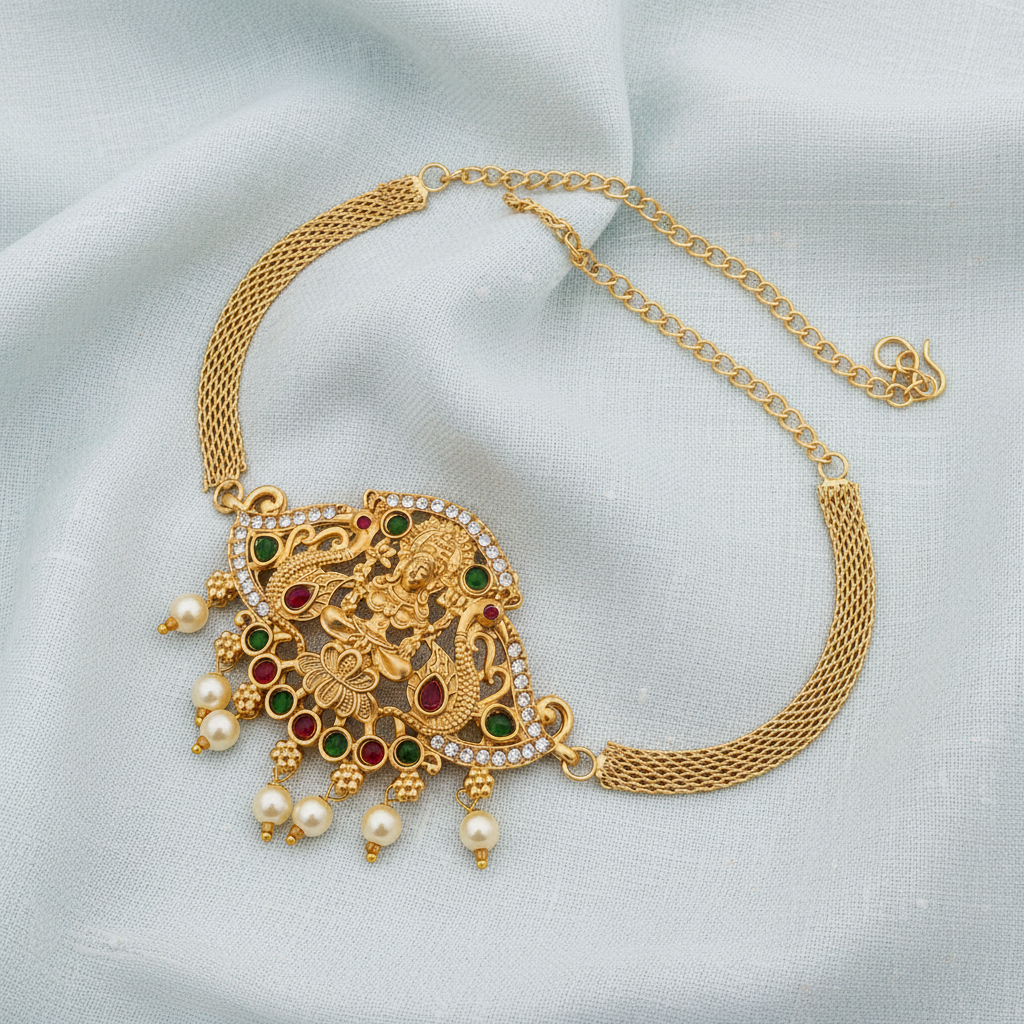 Lakshmi temple antique gold choker necklace