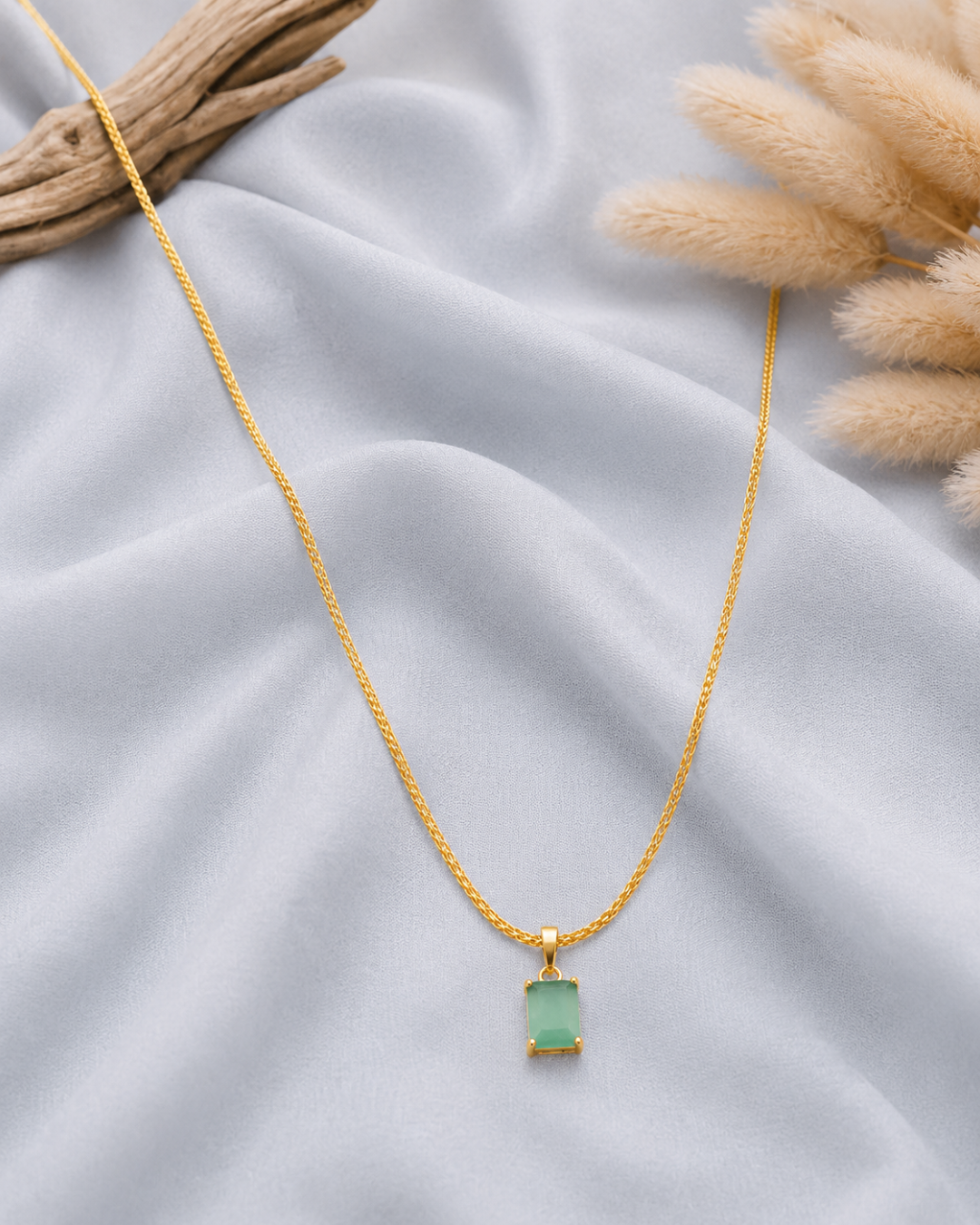 Mint green emerald cut crystal necklace