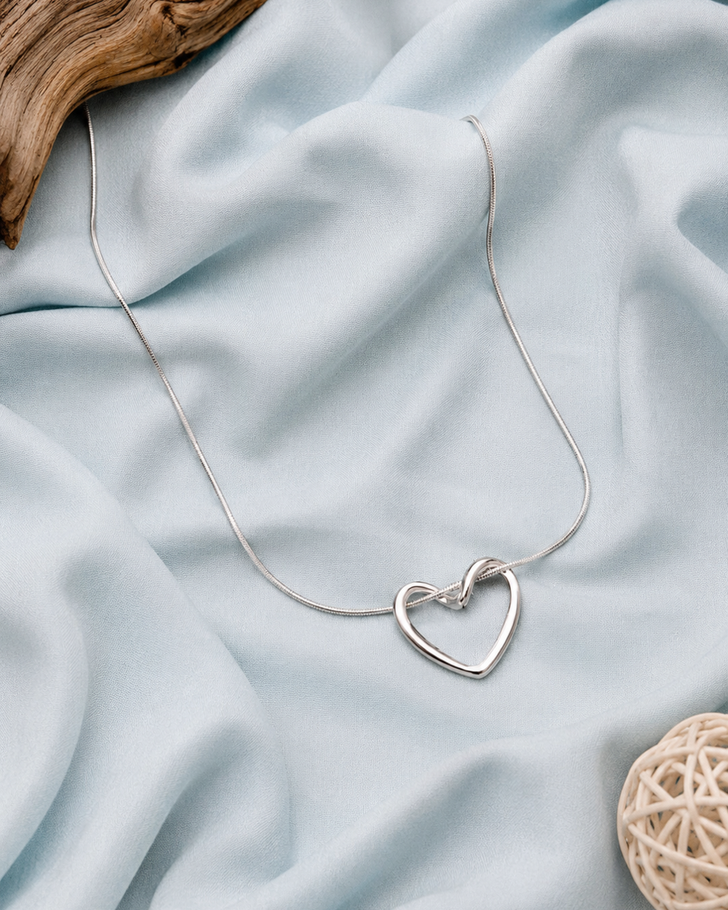 Silver open heart pendant necklace