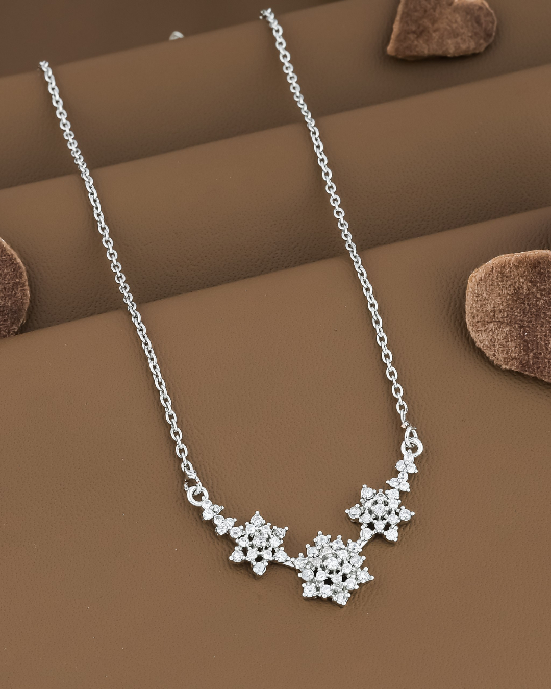 Silver CZ floral cluster necklace