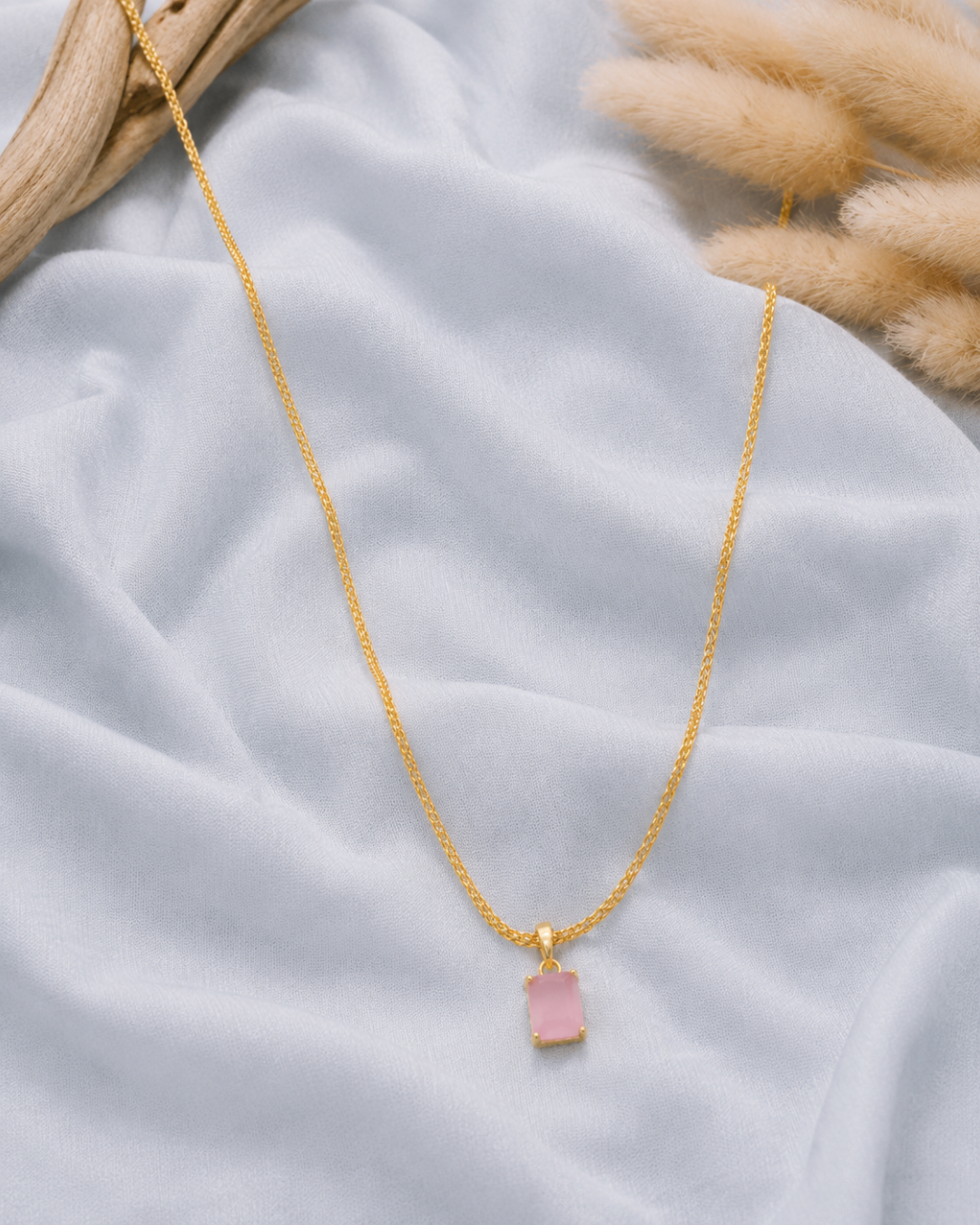 Blush pink emerald cut crystal necklace