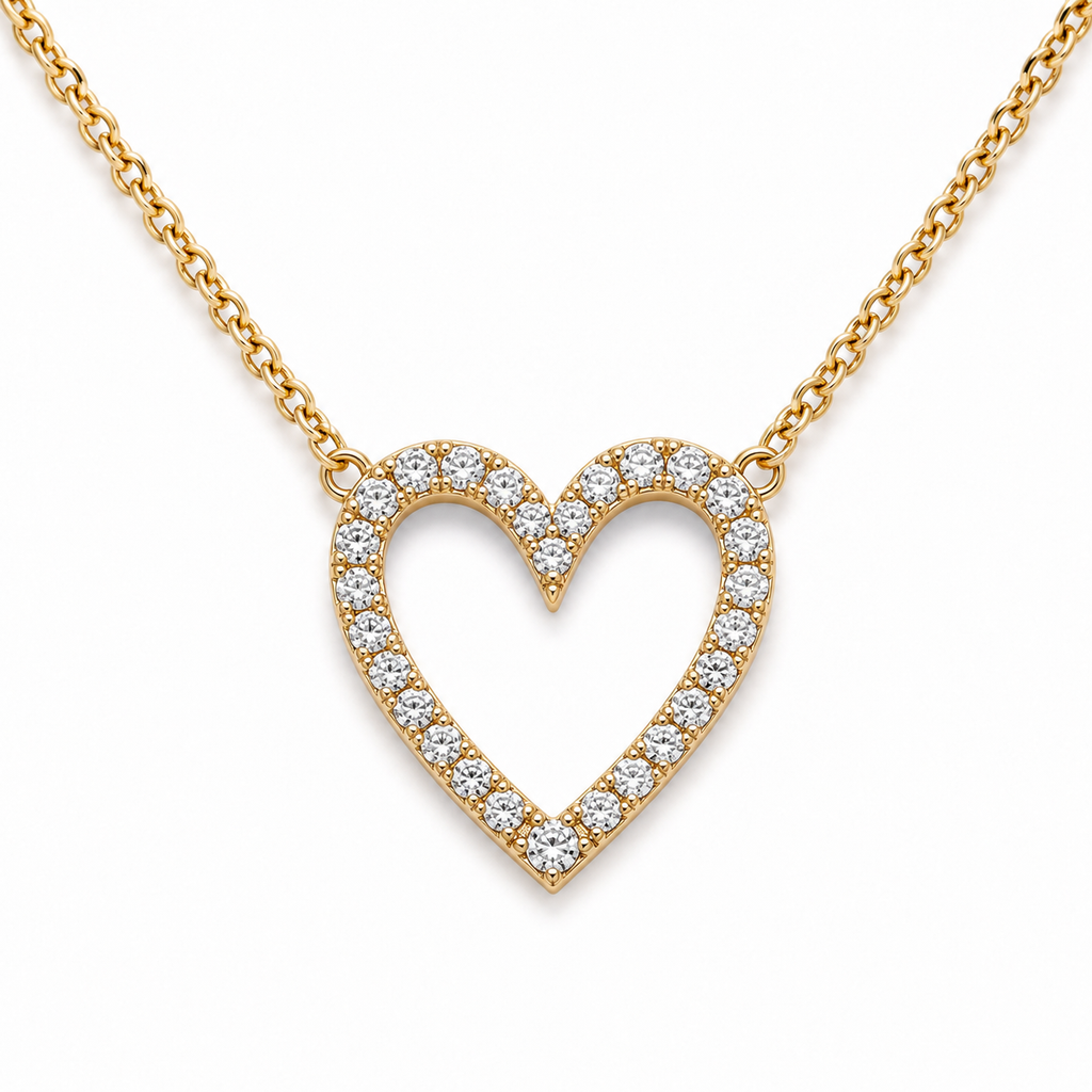 Elegant CZ Open Heart Pendant Necklace for Women