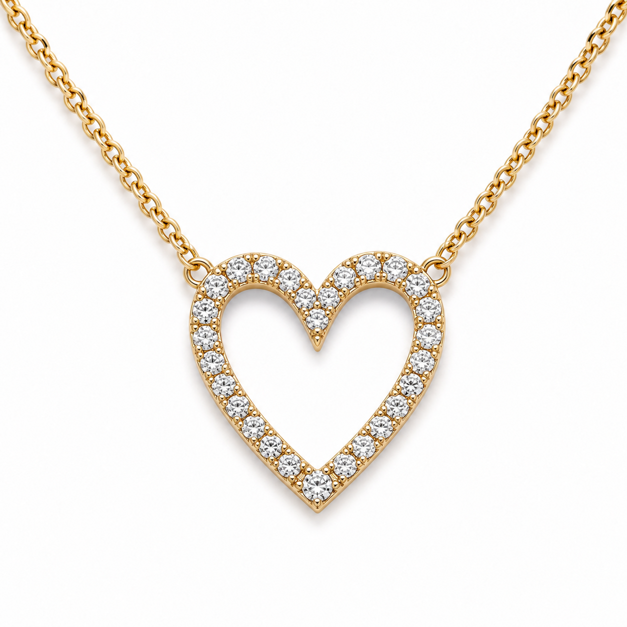 Elegant CZ Open Heart Pendant Necklace for Women