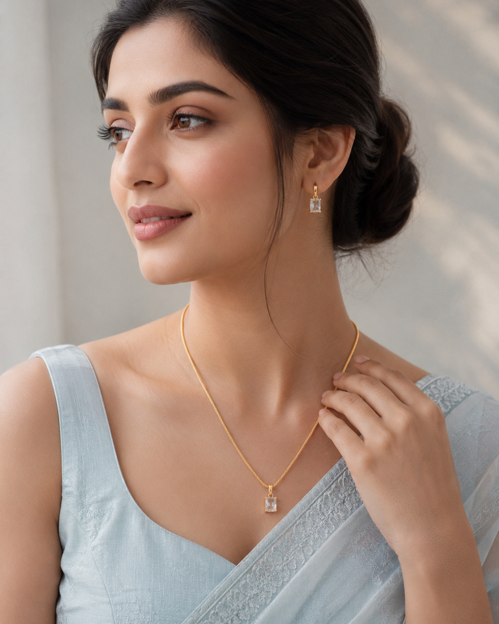 Emerald Cut Crystal Pendant Necklace