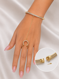 Elegant Gold Plated CZ Hand Bracelet Ring (Hathphool) for Women