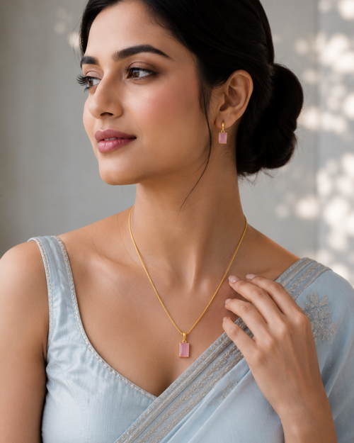 Blush Pink Emerald Cut Crystal Necklace