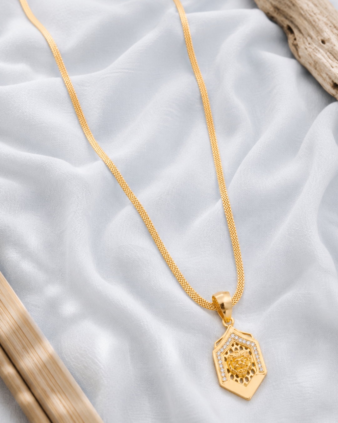 Royal Lion Hexagon Gold Pendant Chain
