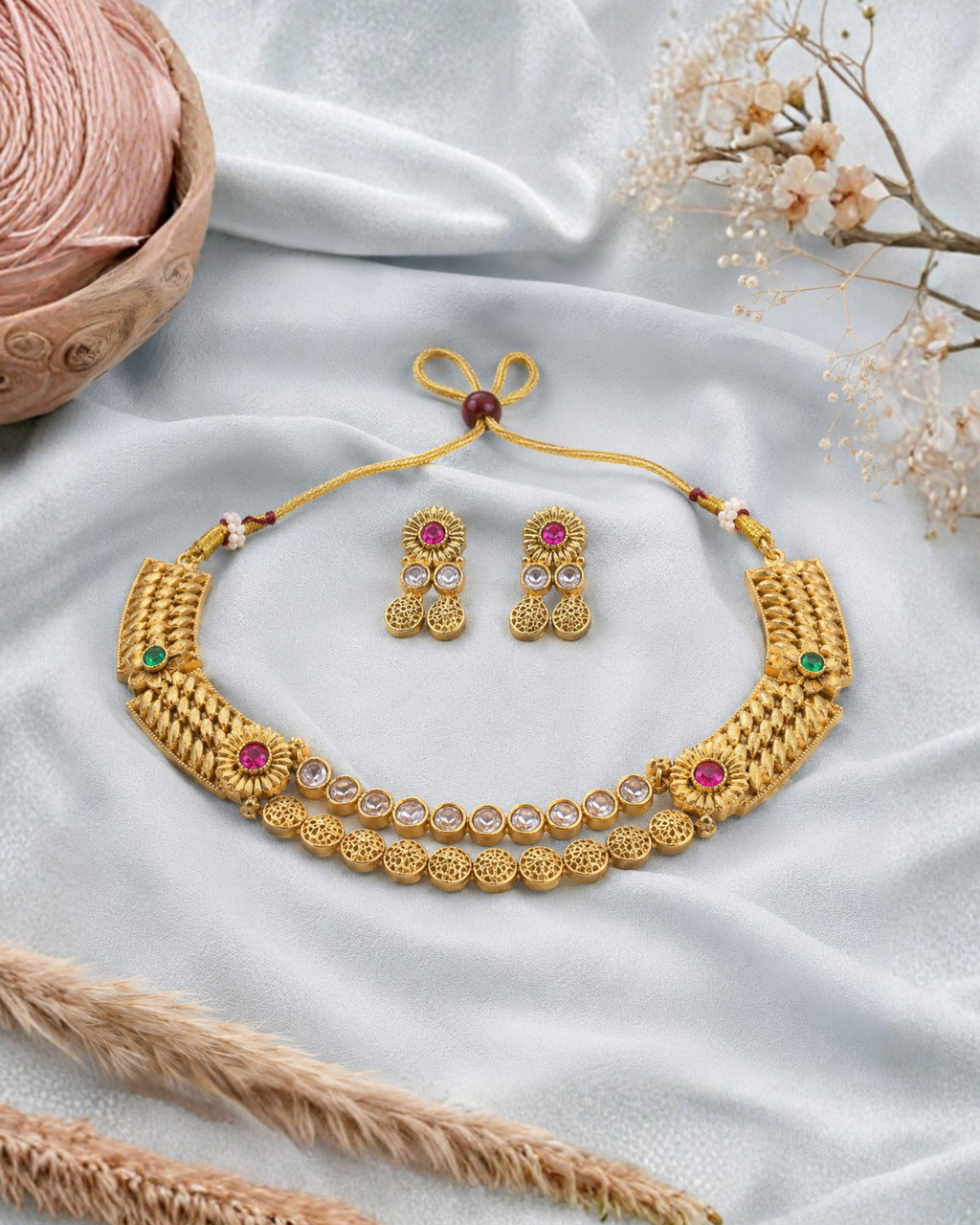 Royal Kundan floral choker necklace set