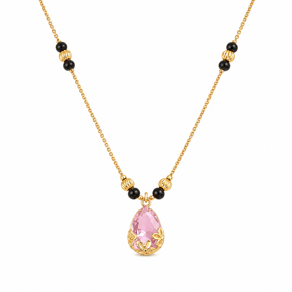 Gold-Tone Pink Teardrop Mangalsutra Necklace