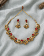 Ruby blossom floral gold necklace set