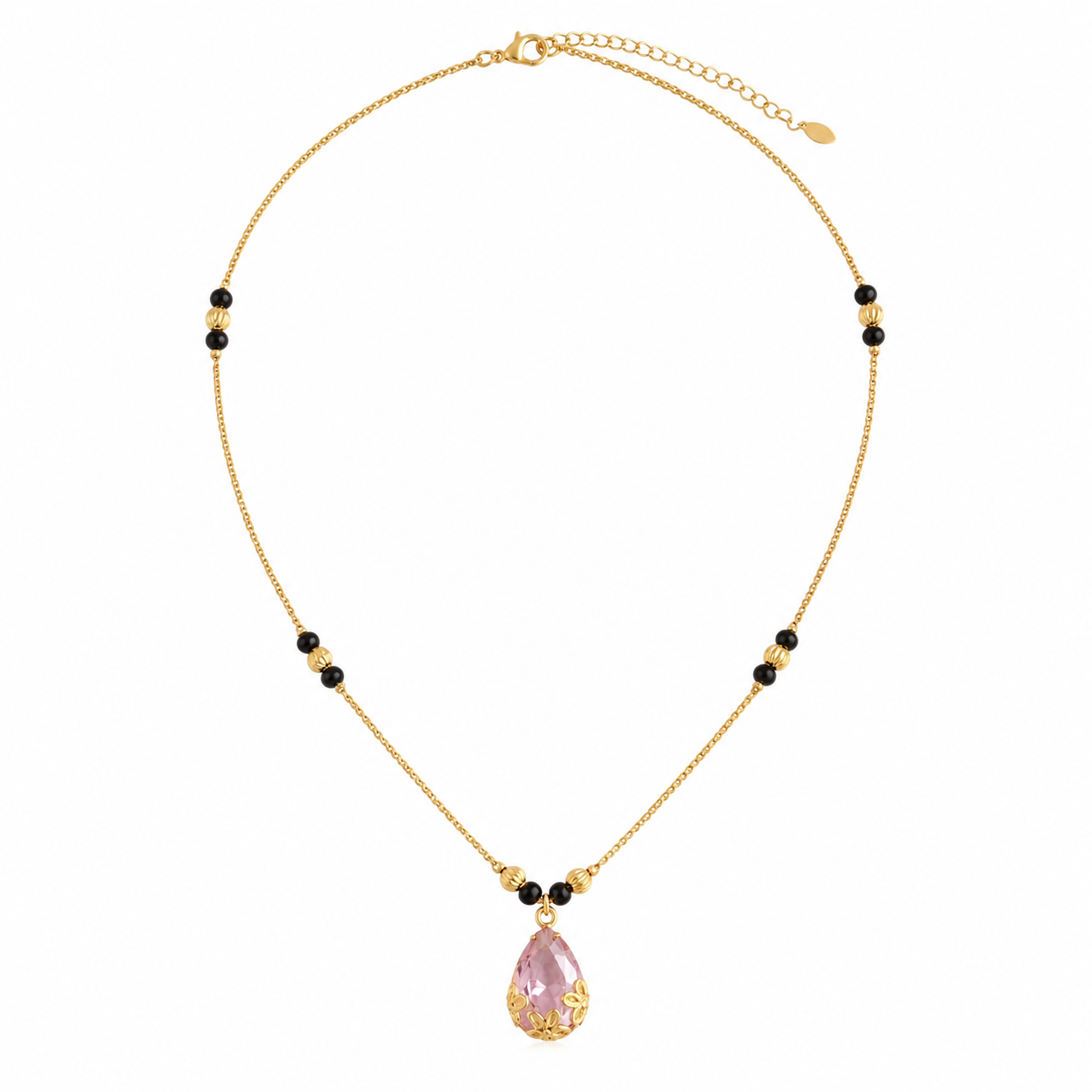 Gold-Tone Pink Teardrop Mangalsutra Necklace
