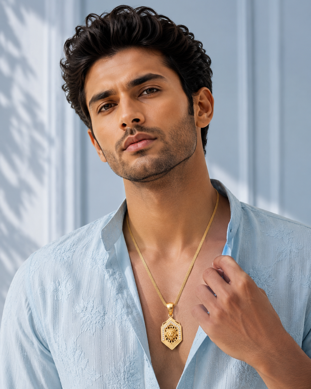 Royal Lion Hexagon Gold Pendant Chain