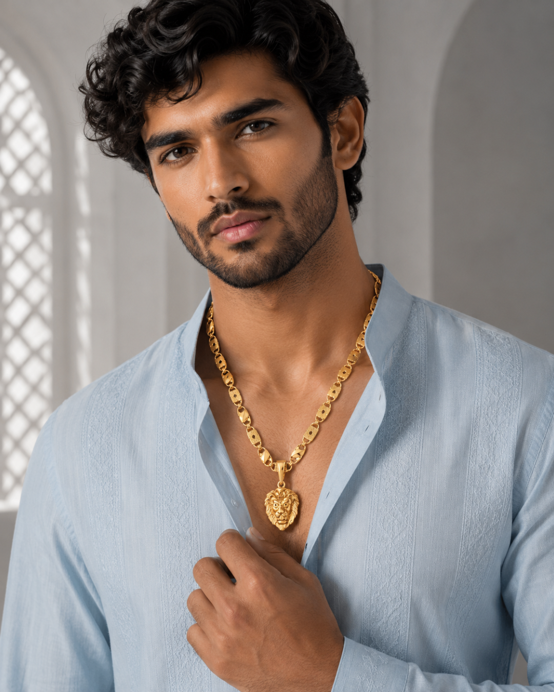 Royal Lion Gold Pendant Chain Set