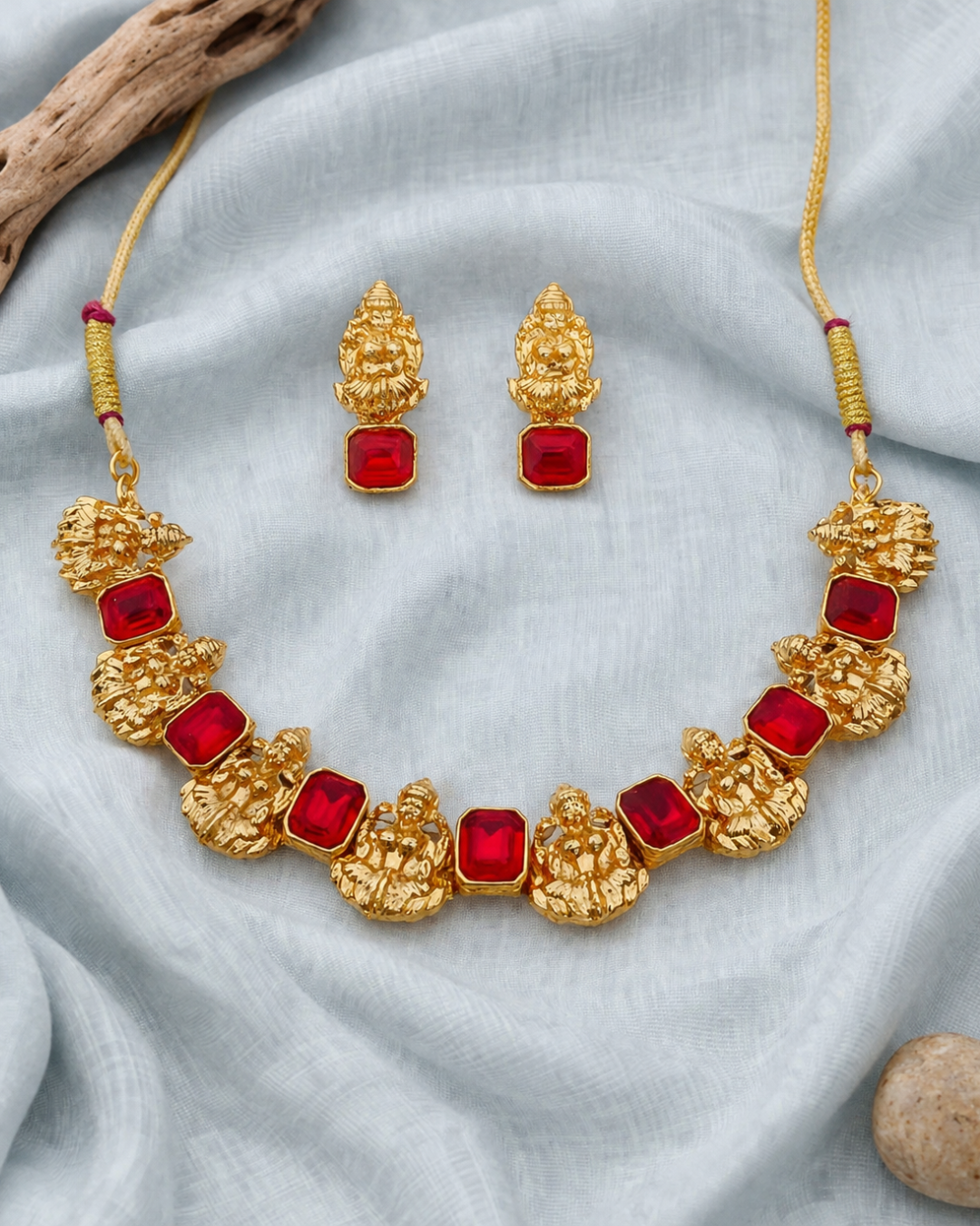 Ruby regal temple necklace set