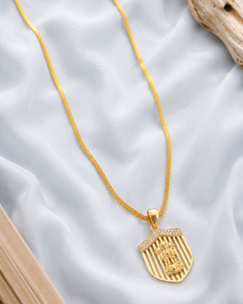 Divine Ganesha Shield Gold Pendant Chain