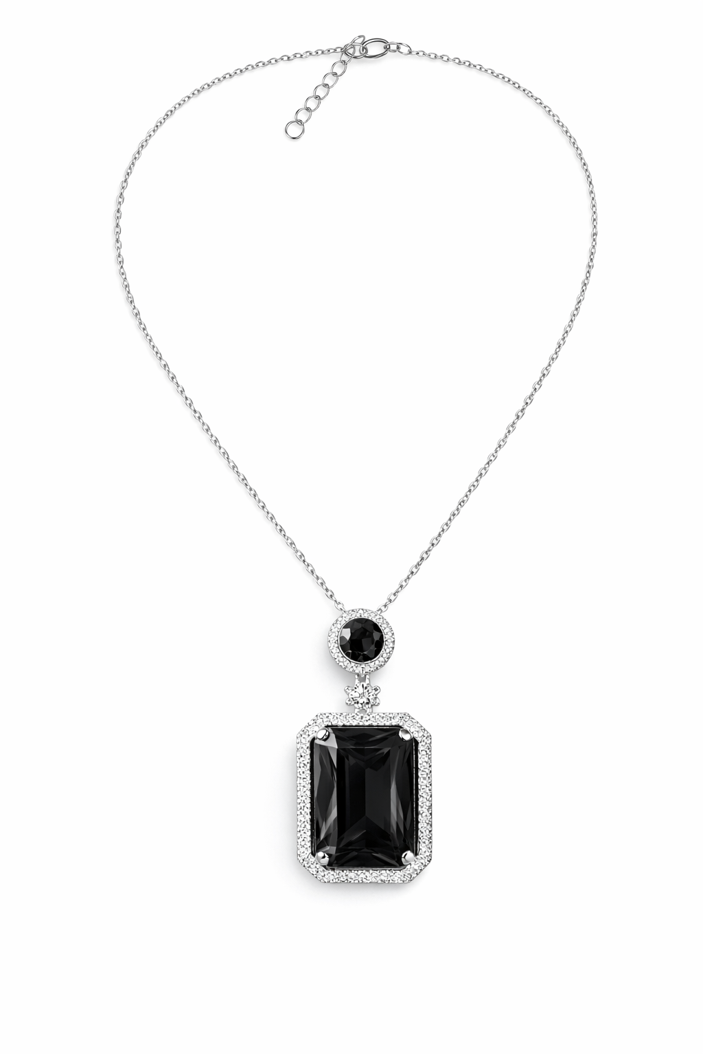 Elegant Black Crystal Statement Pendant Necklace | Silver Plated CZ Necklace for Women