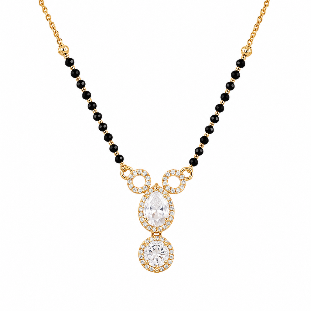 Elegant Rose Gold Mangalsutra with Dual Crystal Drop Pendant