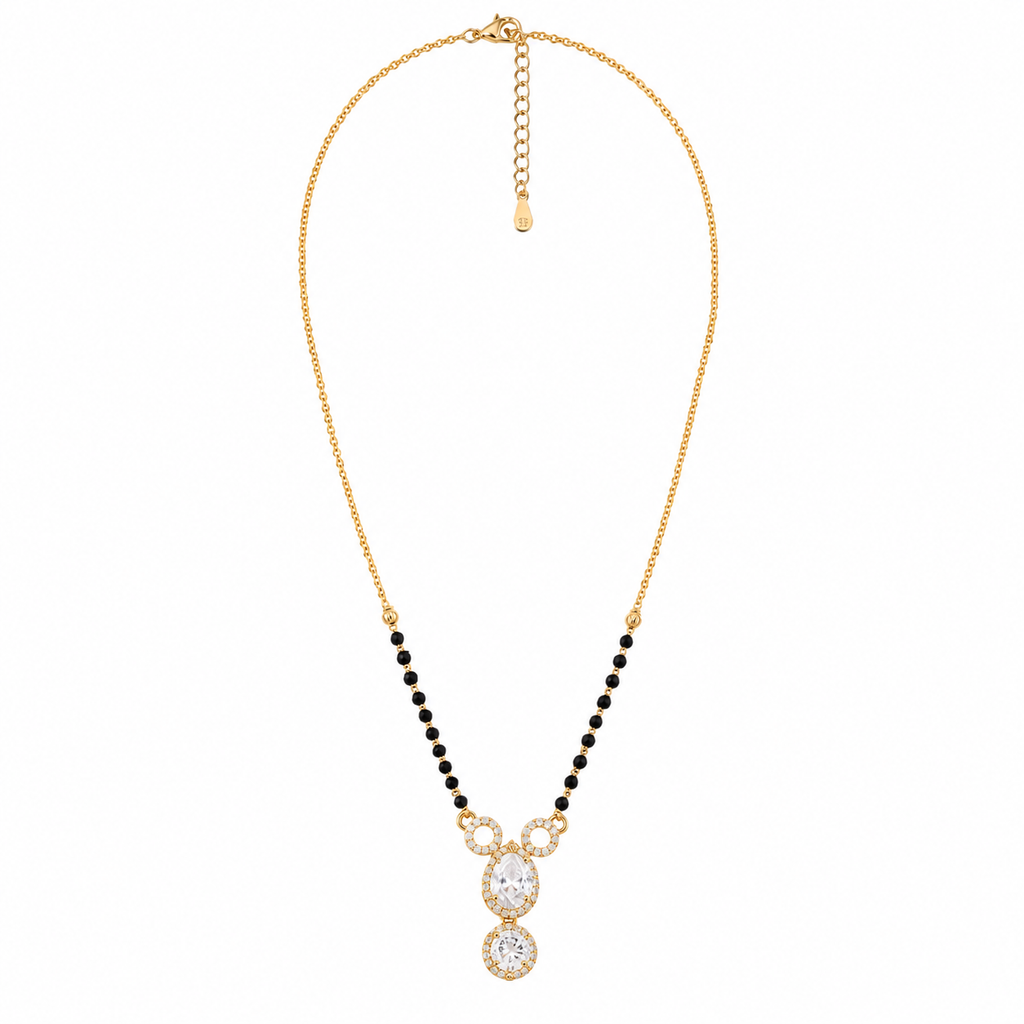 Elegant Rose Gold Mangalsutra with Dual Crystal Drop Pendant