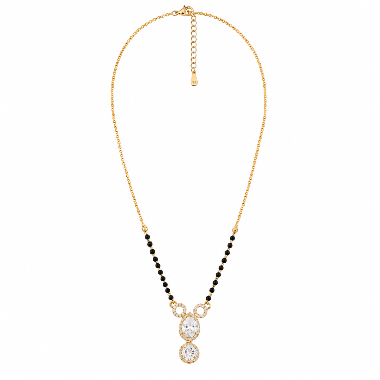 Elegant Rose Gold Mangalsutra with Dual Crystal Drop Pendant