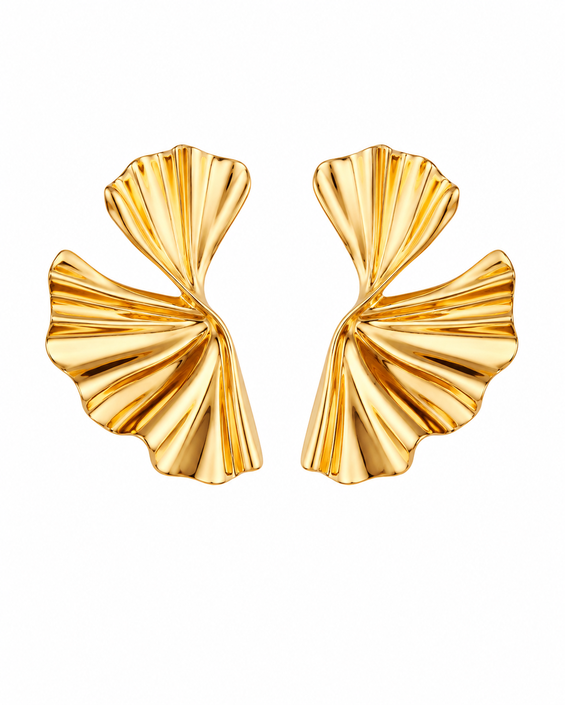Golden Fan Twist Stud Earrings