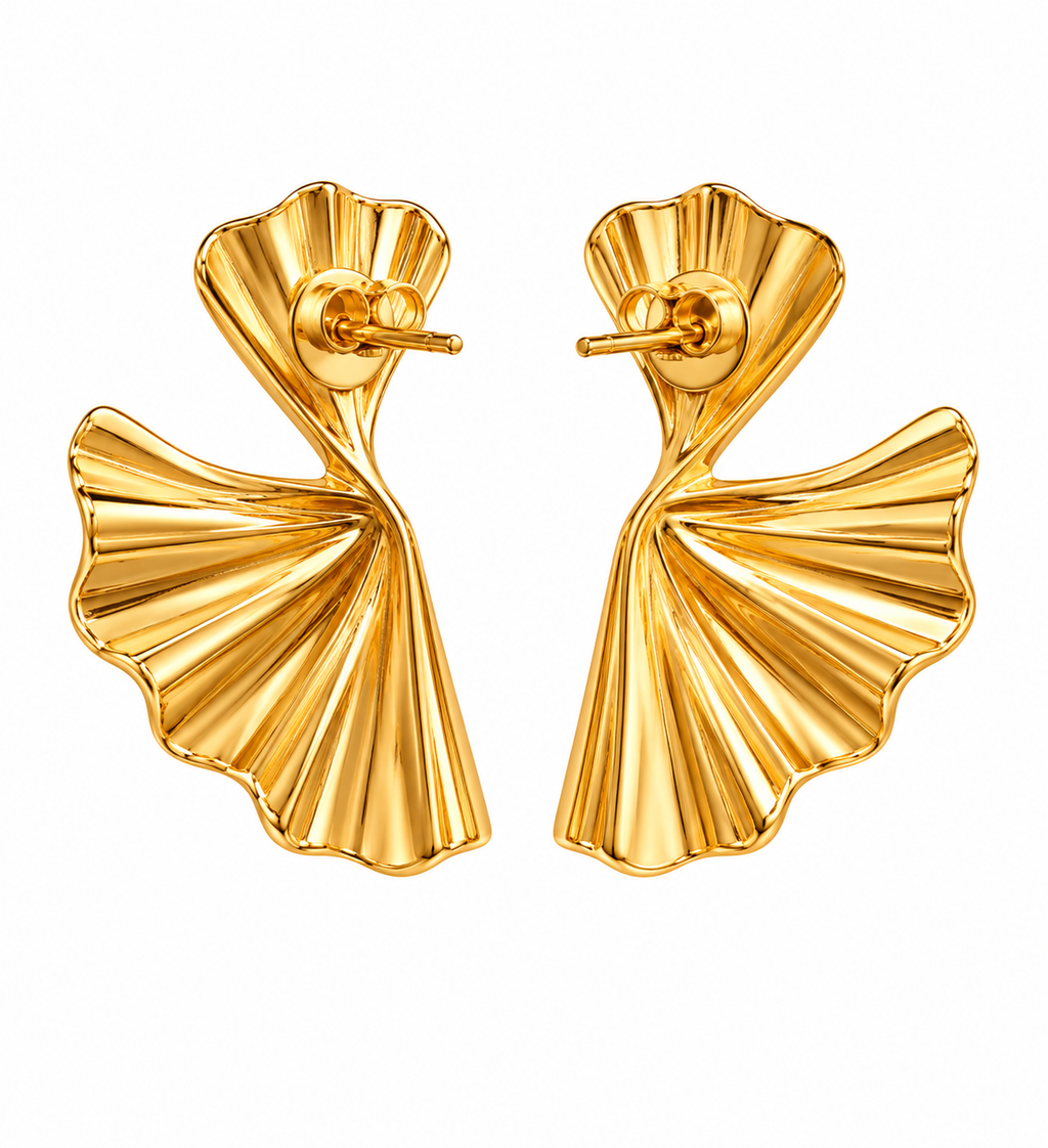 Golden Fan Twist Stud Earrings