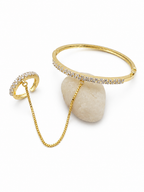 Elegant Gold Plated CZ Hand Bracelet Ring (Hathphool) for Women