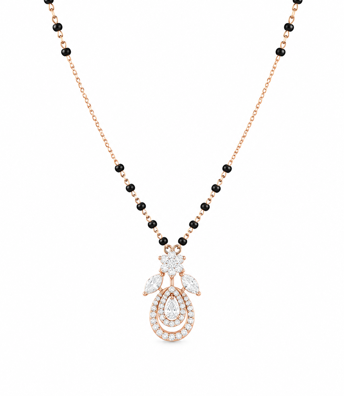 Rose Gold Floral Drop Mangalsutra Necklace