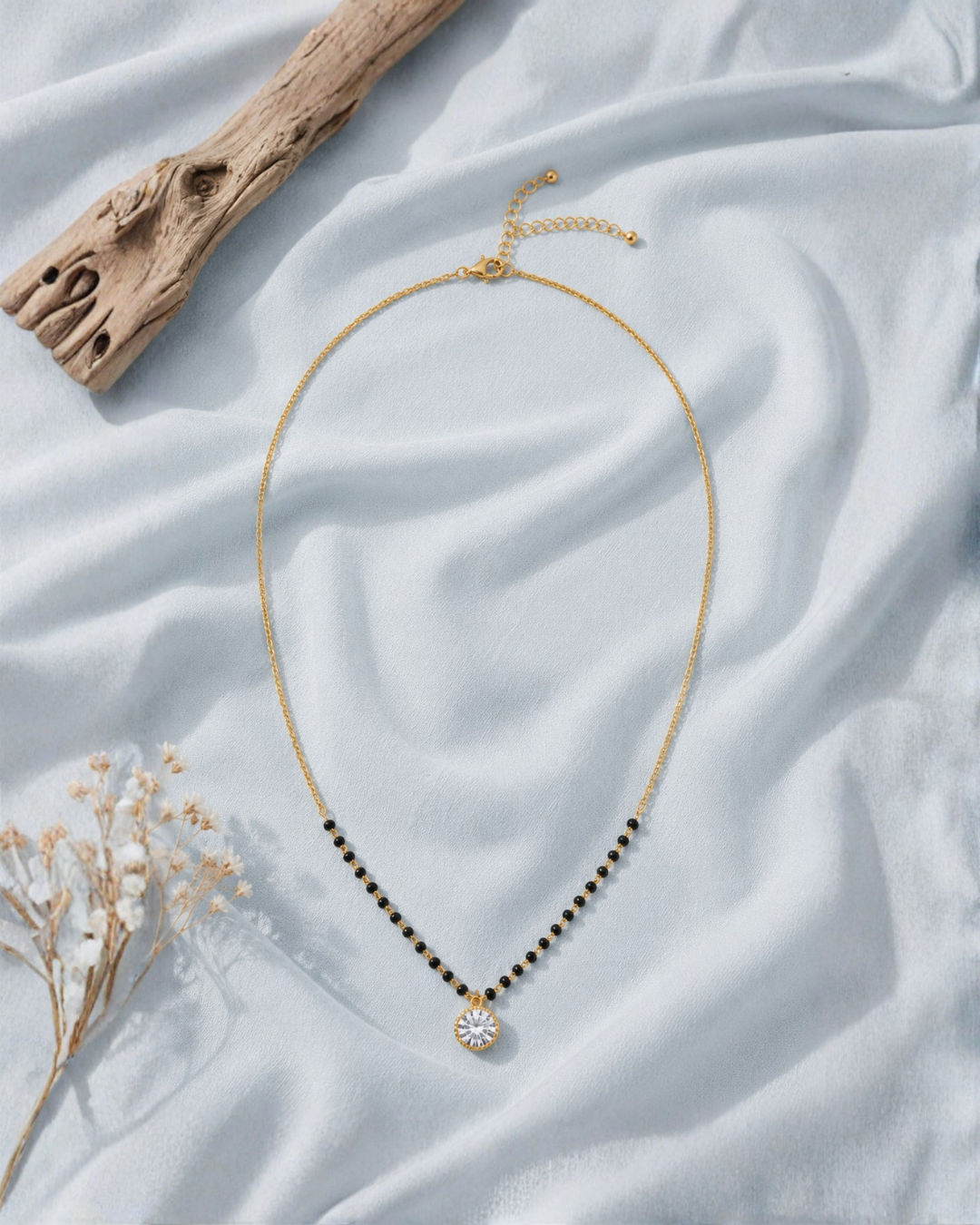 Classic Solitaire CZ Mangalsutra with Black Bead Chain
