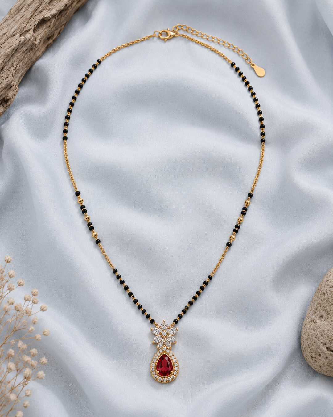 Ruby Bloom Mangalsutra with Floral Crystal Pendant