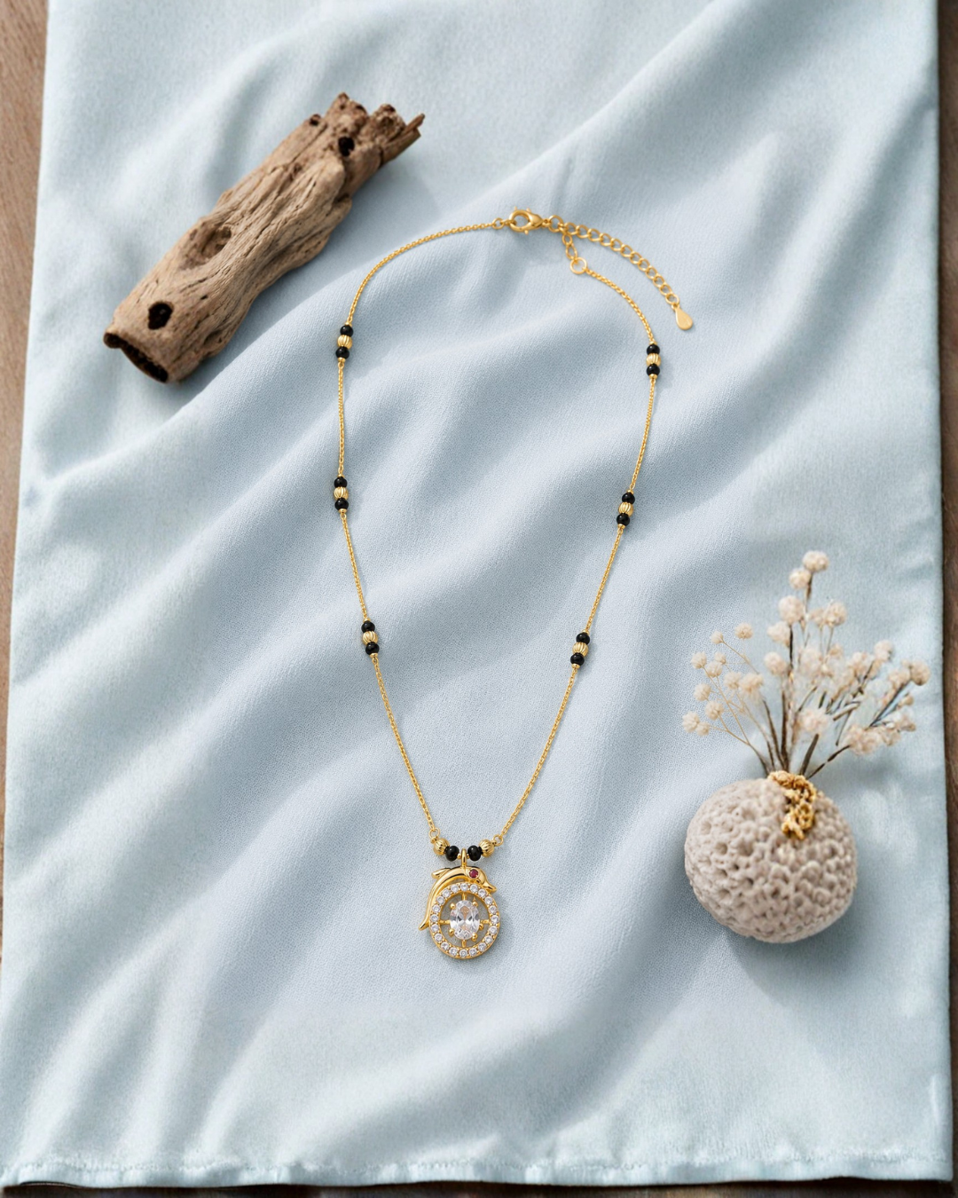 Swan Pendant Mangalsutra with Crystal Halo