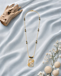 Floral CZ Pendant Mangalsutra with Black Bead Chain