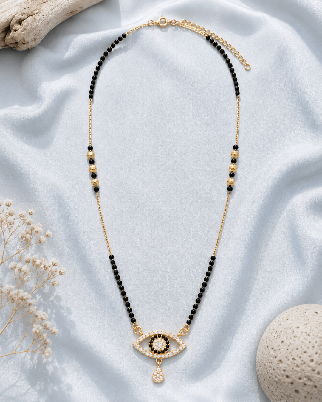 Evil Eye Crystal Mangalsutra with Black Beads