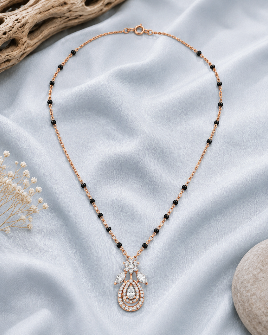 Floral Spark Mangalsutra with Rose Gold Tone Pendant