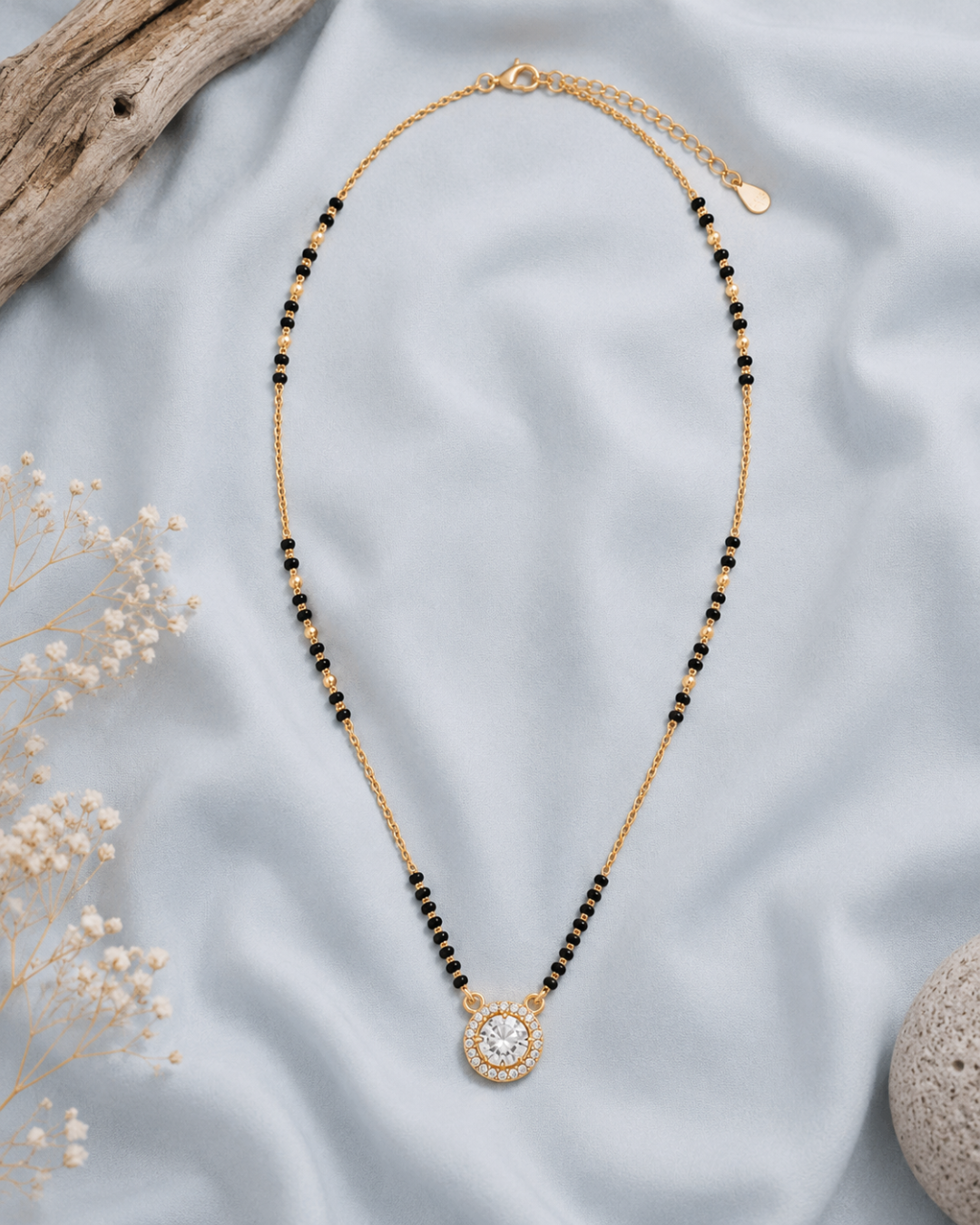 Halo Spark Mangalsutra with Round Crystal Pendant