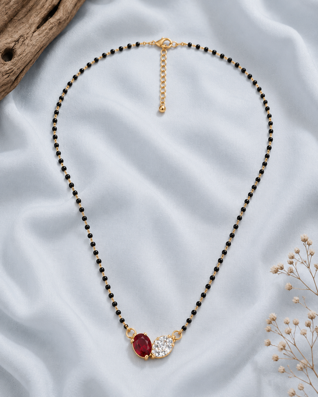 Ruby Duo Mangalsutra with Dual Stone Pendant