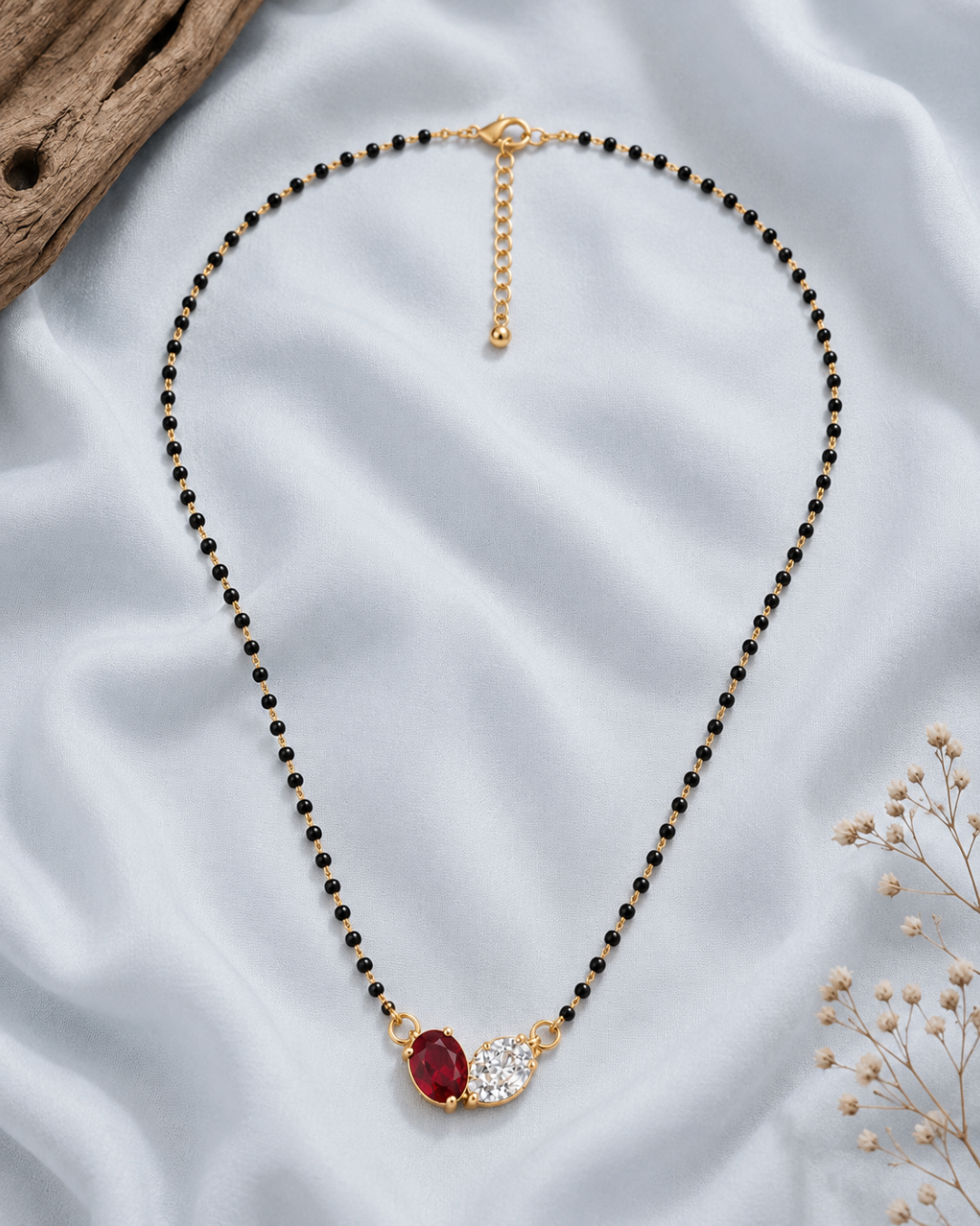 Ruby Duo Mangalsutra with Dual Stone Pendant