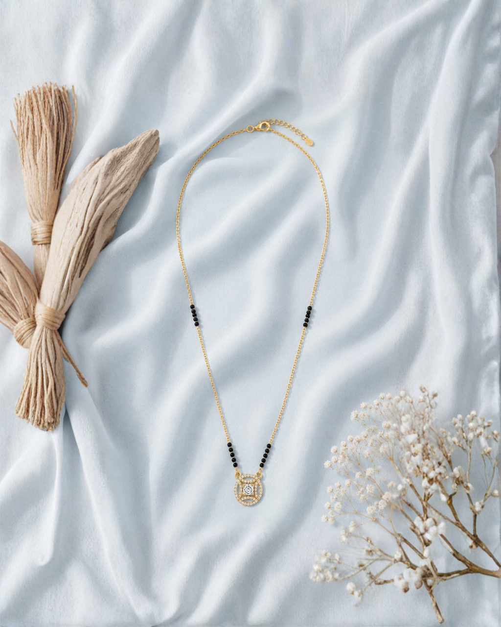 Sparkling Horseshoe Mangalsutra with Black Bead Chain