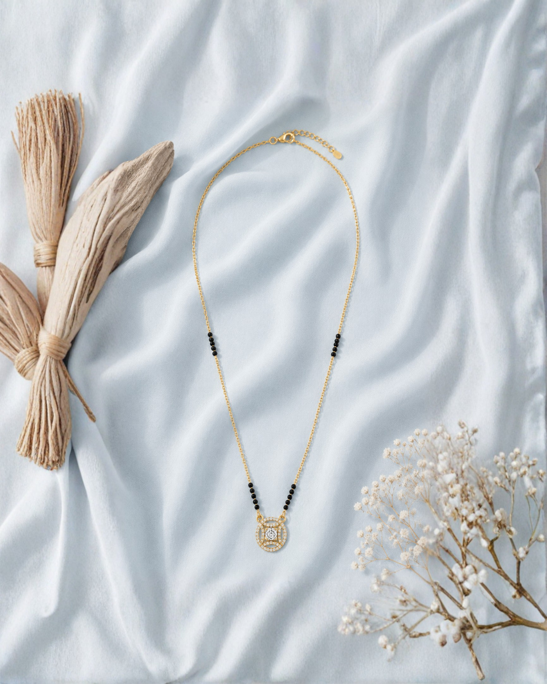 Sparkling Horseshoe Mangalsutra with Black Bead Chain